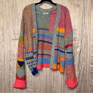 Moon & Madison Colorful Wool Granny Boxy Cardigan Sweater {L} Boho Chic
